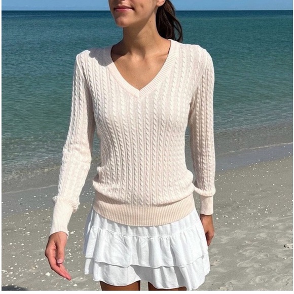 Brandy Melville Sweaters - Brandy❤️Melville Soft Cable-Knit V-Neck Sweater in Light Mint Green | Size Small